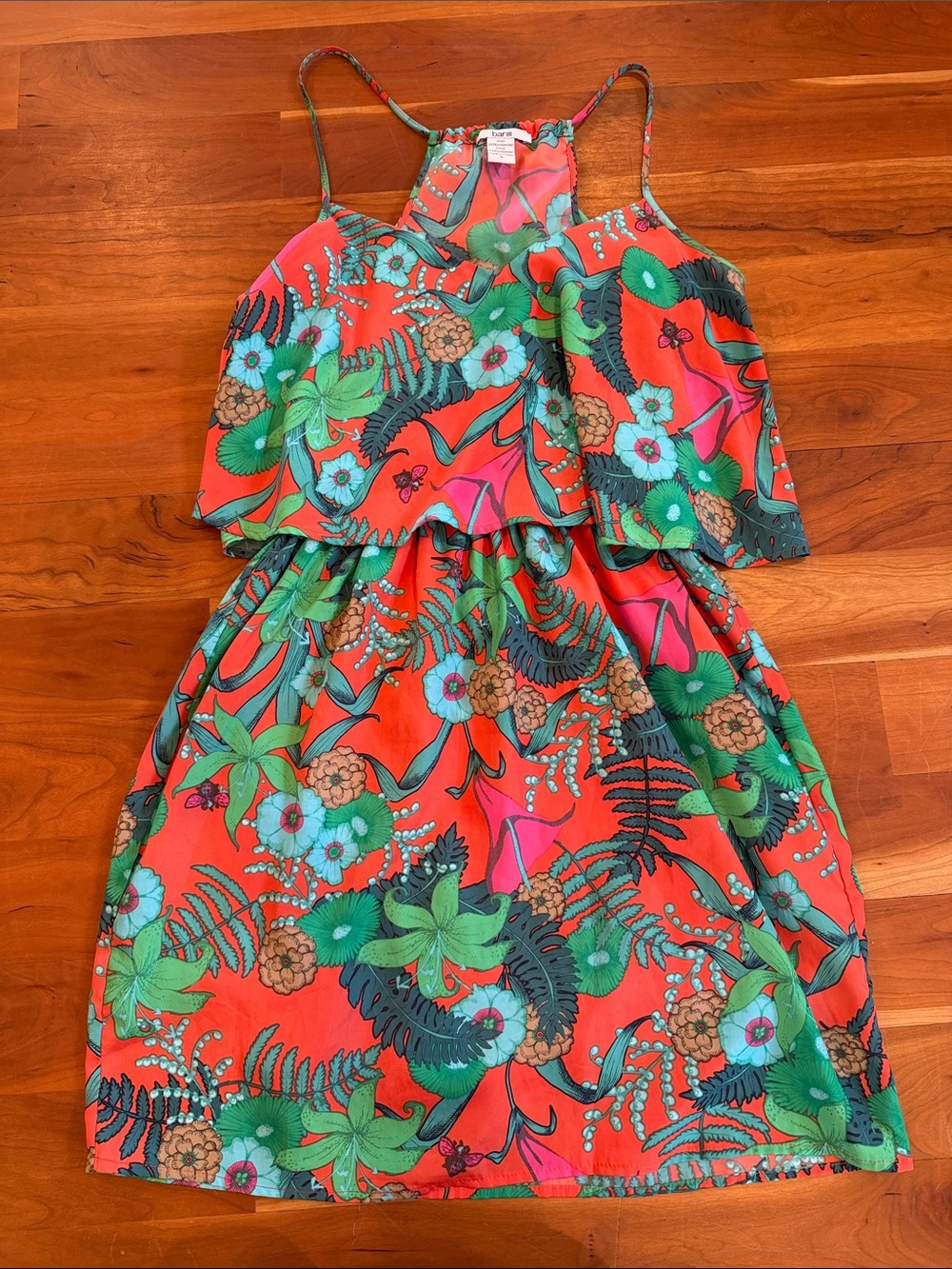 Bar III Coral Tropical Floral Layered Sundress